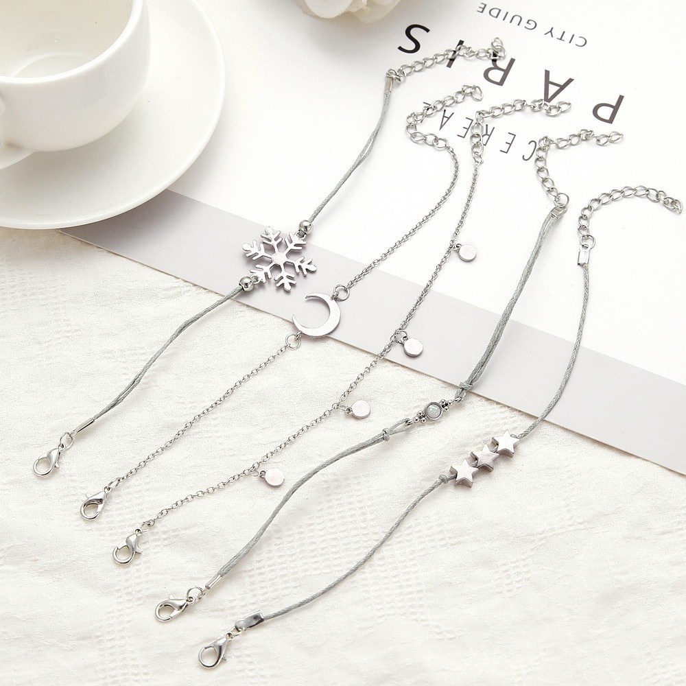 Moon Snowflake Star Charm Bracelets Set - Picture 4 of 7